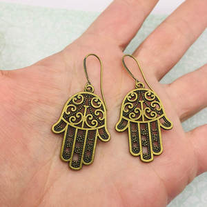 Pendientes Colgantes Mano de Hamsa de Latón Antiguo con Ojo Turco, Joyería de Protección, Precio al por Mayor - Product Image 2