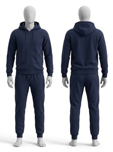 Ensemble de survêtement bleu marine pour homme, sweat à capuche zippé et pantalon de jogging, vêtements de sport décontractés, tenue d'entraînement - Product Image 2