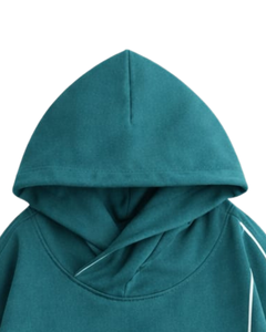 Sudadera con Capucha para Hombre en Color Verde Azulado Oscuro, con Rayas Laterales en Contraste, Estilo Casual Urbano, Felpa de Algodón, Bolsillo Canguro - Product Image 4