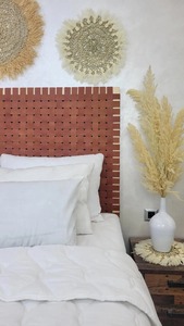 Contemporary Wooden Cane Webbing Headboard <b>Queen</b> Bed Handcrafted Natural Boho Bedroom Furniture Design Accent - Product Image 5