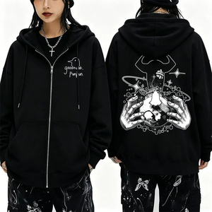 เสื้อฮู้ดซิปผู้หญิงสีดำสไตล์พังก์พิมพ์ลายการ์ตูนนกฮูก แขนยาว ผ้าถักนิตติ้ง คอตตอน ไม่หดตัว จาก Mego Industry - Product Image 1