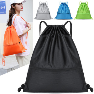 Basketball Gym Sports Fitness Pack Simple <b>Drawstring</b> Pouch <b>Backpack</b> Dual Straps Unisex Oxford Fabric Zippered Bag - Product Image 4