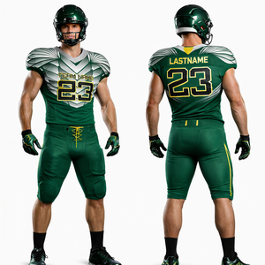 Ensemble de maillots de football américain personnalisés vert et argent sublimés – Kit d'entraînement de rugby d'élite avec nom et numéro d'équipe personnalisables - Product Image 1