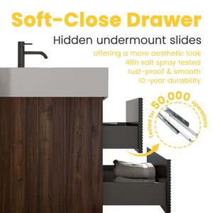 Grace 24\" <b>Wall</b> Mounted Modern Bathroom Vanity with Engineered Quartz Soft Black Sink and Drawers <b>Floating</b> Style - Product Image 4