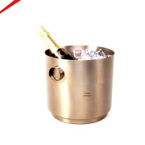 Seau à vin décoratif en métal, forme ronde, refroidisseur à vin en métal argenté, forme ronde, avec poignée - Product Image 4