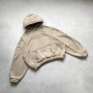 Sudadera Vintage Lavada y Desgastada para Hombre, Sudadera con Capucha Original de Gran Gramaje, Bolsillos Dobles, Apta para Invierno, con Apliques - Product Image 1