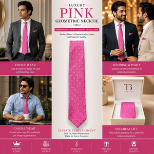 Corbata Geométrica Rosa de Lujo |   Corbata de Diseño Tejida para Hombre, Formal, para Bodas, Fiestas, Negocios, Regalo Premium, Aspecto de Calidad de Exportación - Product Image 4