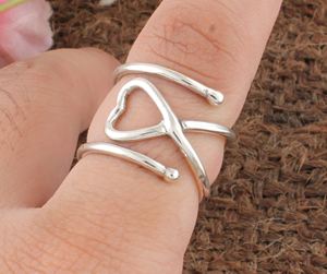 Bague en argent sterling 925 avec serti clos en forme de cœur, pour femme, bague géométrique épaisse en forme de cœur, bijoux fins d'esthétique rétro - Product Image 3