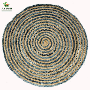 Living Room Luxury 150cm <b>Round</b> Rug Made of 100% Eco Friendly Jute & Denim Fabric Custom Hand Braided with Non-slip Backing - Product Image 2