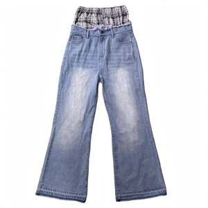 Großhandel Damen-Jeans mit Doppelbund und Weitem Bein, 100% Baumwolle, Umweltfreundlich, Atmungsaktiv, Maßgeschneiderte Marke AZL-A-02 - Product Image 1