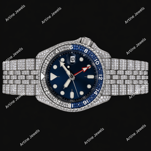 Reloj de lujo con bisel de diamantes azules y pulsera de acero inoxidable plateado, reloj de moda para hombre - Product Image 3