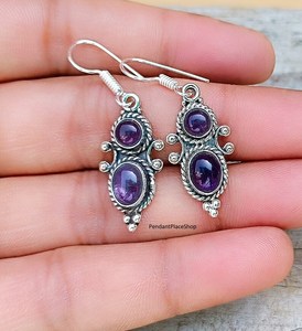 Nikhil Gems Amethyst Teardrop <b>Earrings</b> 925 Sterling Silver Platinum/Gold/Silver Plated Boho Trendy Third Party Certified - Product Image 4