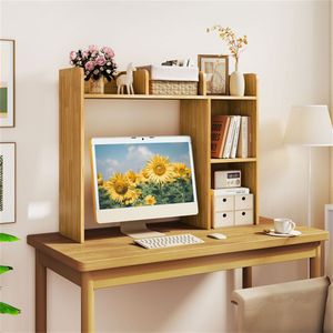 Libreria da scrivania in tessuto beige per monitor da 27FT/68,58 cm (93,98 x 25,40 x 73,66 cm) con kit anti-ribaltamento in legno ingegnerizzato - Product Image 5