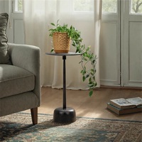 Table de bar ronde minimaliste, plateau élégant surélevé, support de piétement robuste, design peu encombrant, finition durable pour les espaces de vie modernes