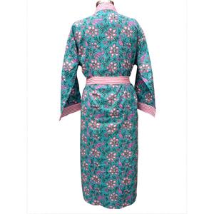 Robe longue de plage kimono bohème décontractée pour femme, 100 % coton, col en V, avec ceinture, imprimé floral - Product Image 6