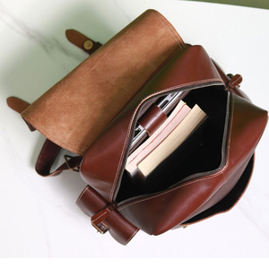 Vintage Genuine Leather <b>Backpack</b> Soft Handle Hasp Closure Unisex Daily Use 20-35L Capacity Cowhide <b>Travel</b> Hiking <b>Bag</b> - Product Image 3