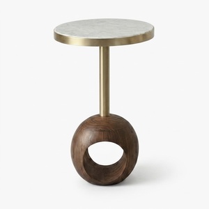 Elegance Premium <b>Round</b> Wooden <b>Side</b> <b>Table</b> with Brass Finish Accents Contemporary Design for Living Room Home Furniture - Product Image 4
