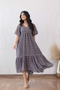 V-Neck Chiffon Midi <b>Dress</b> With Flutter Sleeve A-Line Geometric Print <b>Loose</b> Fit Casual <b>Summer</b> Women's <b>Dress</b> Beautiful <b>Dress</b> - Product Image 2