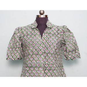 Indian Handmade 100% Cotton Beautiful Kangura <b>Dresses</b> Block Floral Printed Breathable Cute Casual Maxi <b>Dress</b> with Button Belt - Product Image 4