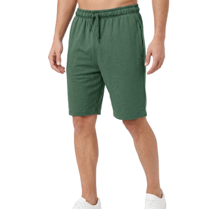 Shorts en jersey de coton vert pour homme, taille à cordon, décontractés, respirants, longueur Bermuda, couleur unie, tissu tricoté - Product Image 1