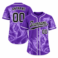 Jersey Baseball Poliester Sublimasi Kustom Pakaian Tim Biru Royal Kaos Olahraga Pendek Kancing Jahitan Nama Nomor Dicetak