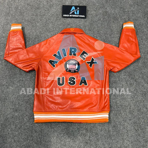 New Arrival Orange Avirex <b>Leather</b> <b>Jacket</b> for Men 100% Genuine <b>Leather</b> Avirex <b>Jackets</b> for Men Waterproof Custom Design <b>Jacket</b> - Product Image 2