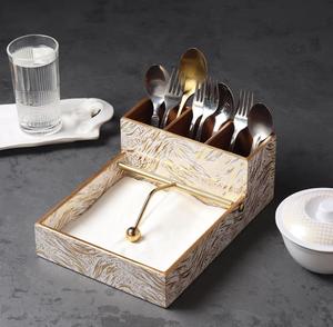 Modern <b>Paper</b> Napkin Holder With Wooden Ball Handle On Wooden Tray - Product Image 1