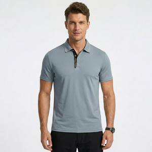 Polo de Manga Corta para Hombre, Color Sólido, con Ribete en Contraste, Corte Regular, Ropa Casual, Tejido de Punto 100% Poliéster - Product Image 3
