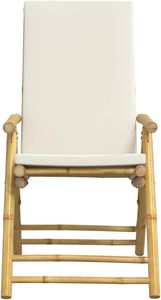 Natural Bamboo <b>Dining</b> Chair With White Cushion <b>Folding</b> Table <b>Set</b> Foldable Outdoor Backyard Garden Patio Bistro Stool - Product Image 2