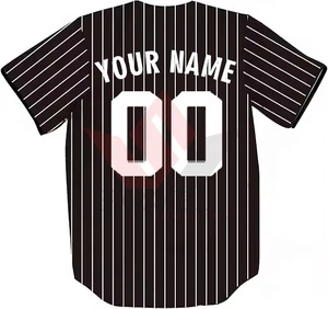 Camiseta de Béisbol Personalizada para Hombre, Rayas Blancas y Negras, Manga Corta, Transpirable, Poliéster, Corte Regular, Estampado Sublimado, Cuello en V - Product Image 1