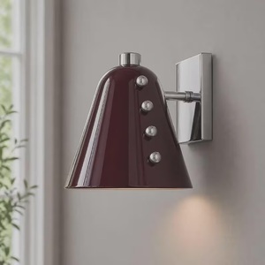 Modern Ceramic Wall Sconce Burgundy Geometric Design Contemporary Indoor Lighting Fixture for Living Room Decor - Product Image 2