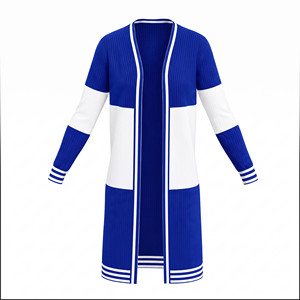 <b>Women's</b> Long Sleeve Color Blocked Rib Knit <b>Cardigan</b> Open Front Casual Duster Midi <b>Sweater</b> Blue White Full Length - Product Image 1