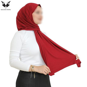Hijab en jersey rouge uni, tissu extensible doux, style décontracté, respirant, pour femmes, à porter toute l'année - Product Image 3