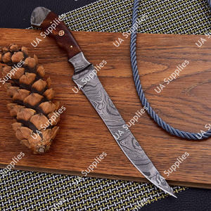 Cuchillo de filetear de acero de Damasco hecho a mano, hoja flexible, mango de palisandro, espiga completa, afilado como una navaja, cuchillo de pesca con funda, OEM, MOQs bajos - Product Image 5