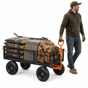 Metal Garden Yard <b>Cart</b> with 13-inch Pneumatic Tires Carry Up To 1200lbs Steel Utility Wagon <b>Cart</b> Removable Panels ODGGAD011 - Product Image 1