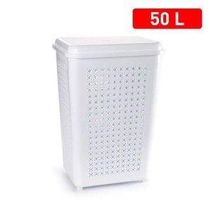 Cesto per biancheria bianco quadrato da 50 litri con coperchio per riporre vestiti - Product Image 1