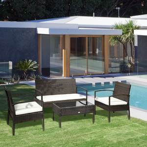 4P00016 Directo de fábrica en Vietnam, moderno sofá de ratán marrón de una plaza para exteriores con cojines color crema para jardín o villa. - Product Image 3