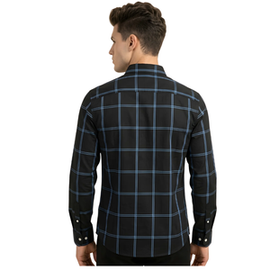 <b>Black</b> Blue Plaid Men Flannel Shirt <b>Long</b> <b>Sleeve</b> Button Checkered Casual Soft Brushed Fabric Everyday Streetwear 100% Cotton - Product Image 2