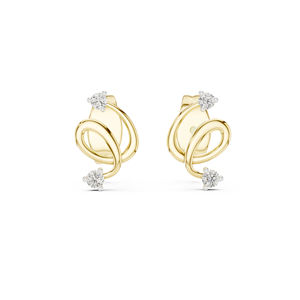 Boucles d'oreilles en or jaune 14 carats avec diamants de laboratoire ronds pour femmes |   Vêtements de bureau |   Nouveau diamant cultivé - Product Image 1