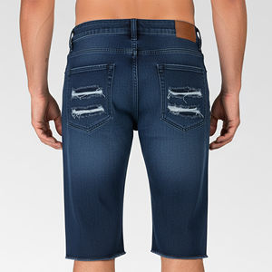 Nuevos shorts de mezclilla para hombre, estilo streetwear, con efecto desgastado, lavado a la piedra, color azul oscuro, transpirables, con paneles laterales con botones. - Product Image 4