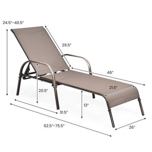 2 Sillones Reclinables de Patio para Exteriores con Reposabrazos Ajustables, Tumbonas de Tela - Product Image 5
