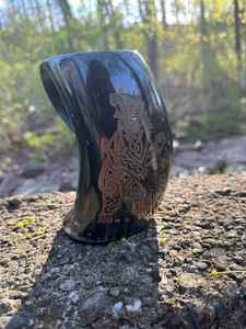 Polished Buffalo Horn Drinking <b>Mug</b> with Viking Bear Engraving Handle Outdoor Traditional Design Eco-Friendly Drinkware - Product Image 2