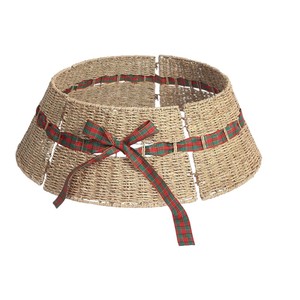 Decorative Woven Seagrass <b>Christmas</b> <b>Tree</b> Collar Farmhouse <b>Tree</b> <b>Base</b> Cover with Ribbon - Product Image 1