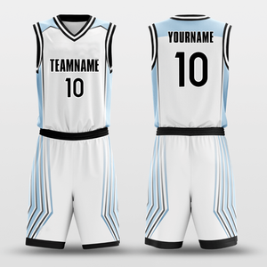 Custom Sublimated Basketball Uniforms White V-Neck Sleeveless Quick Dry Breathable Eco-Friendly Polyester Team <b>Name</b> Unisex Adult - Product Image 1