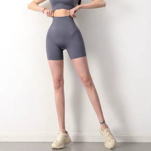 Women High Waist Solid Color Breathable Knitted Sporty Shorts Spandex Nylon Material Skinny Fit Elastic Waist - Product Image 1