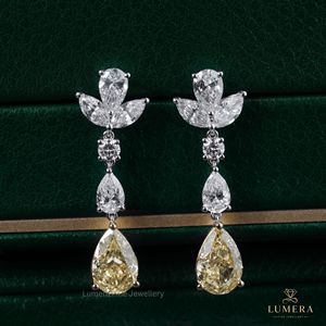 Fancy Yellow And White Pear Marquise Cut Lab Grown Diamond Floral Cluster Drop 14K Solid <b>Gold</b> <b>Dangle</b> Personalized <b>Dangle</b> <b>Earring</b> - Product Image 1