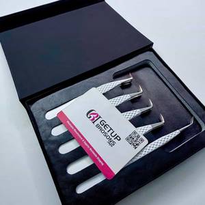45/90 Professional Eyelash Extension Tweezers Set Anti Slip Stainless Steel Volume Lash Tweezers Custom Logo Color Anti-Magnet - Product Image 2