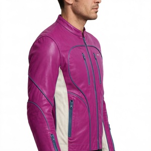 Chaqueta de Motociclista de Cuero Genuino para Hombre, Corte Ajustado, Cuello Alto, Color Sólido - Product Image 6