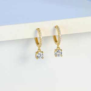 Pendientes de Aro Pequeños Minimalistas de Oro Rosa Sólido de 14K con Moissanita y Diamantes Tallados, Colgantes con Pavé, Joyería para Fiesta, Regalo - Product Image 4