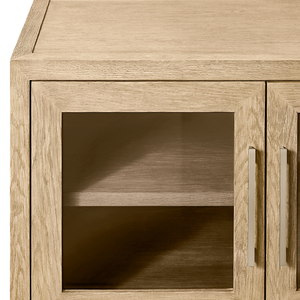 Contemporary Minimalist Solid Teak <b>Sideboard</b> <b>Storage</b> Cabinet Glass Door Natural Wood Grain Compact Buffet for Home Hotel - Product Image 5